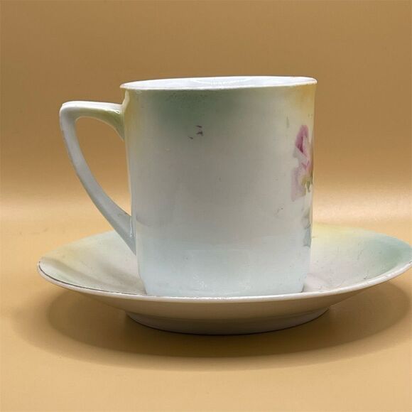 Vintage Porcelain Tea Cup & Saucer Hand-Painted Roses Antique 1900-1919 - Picture 4 of 9